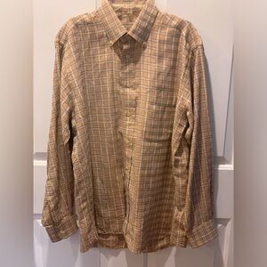Burberry London Shirt Mens Medium Tan Plaid Button Down Long Sleeve USA